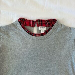 J. Crew Gray Sweater with Plaid Trim